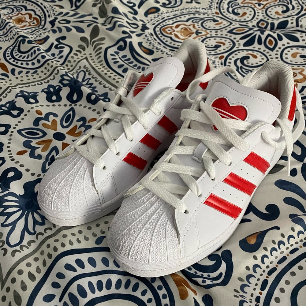 Red and White Adidas Superstar!